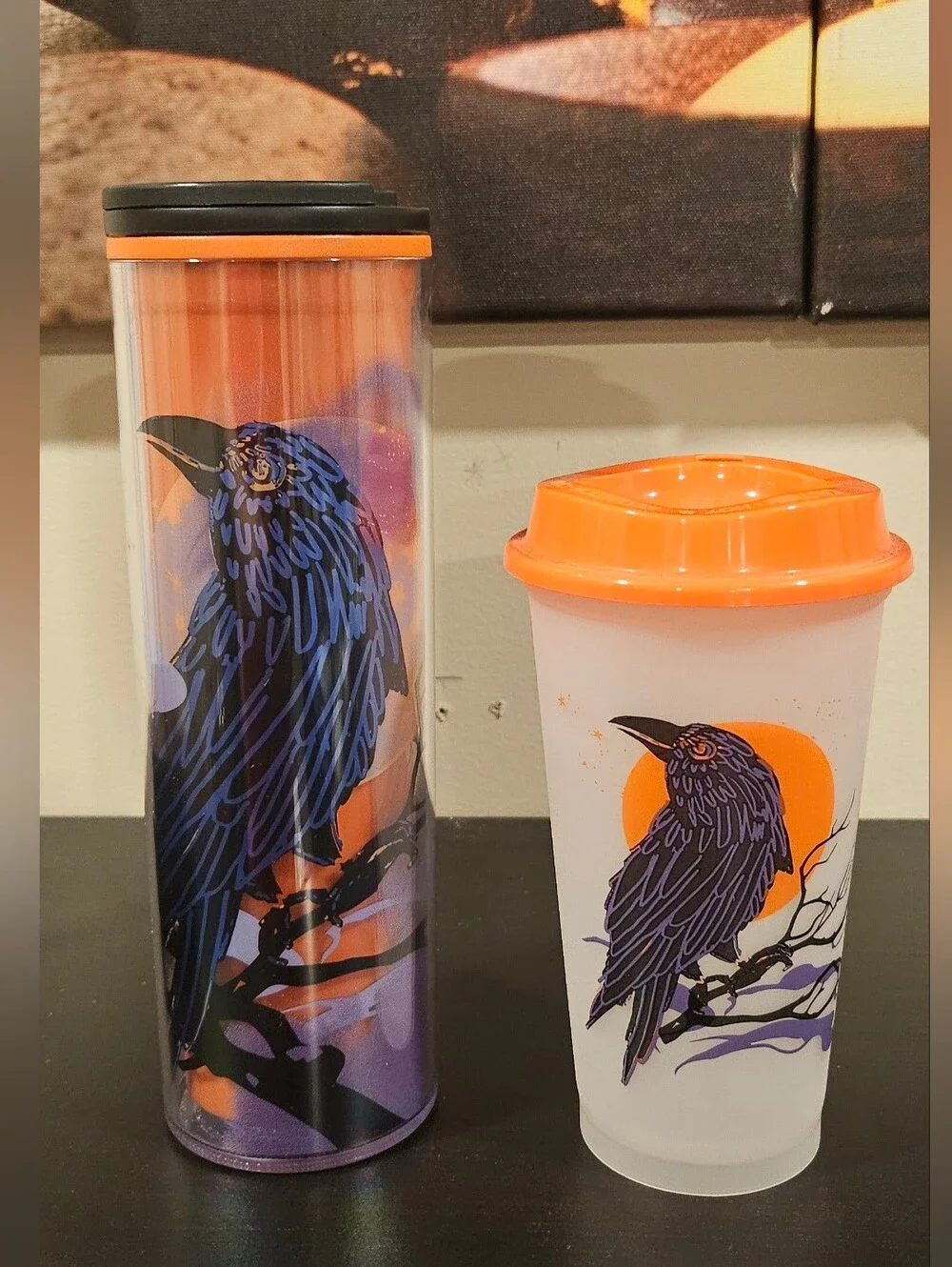 Starbucks 2022 Halloween raven 12oz tumbler & glow in the dark Raven plastic cup